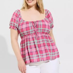 Torrid Pink and Green Plaid Blouse